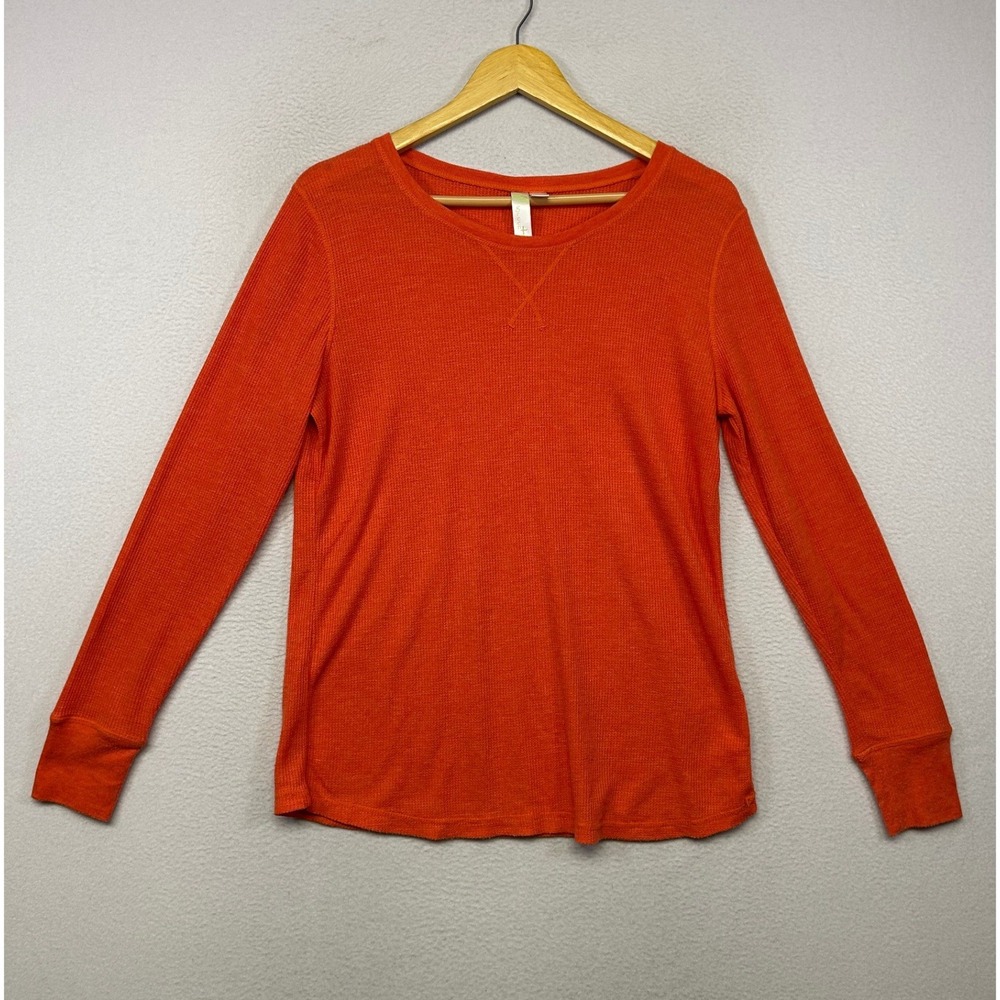 Waffle Knit Green Tea Women XL Tangerine Orange Thermal Top Outdoor Layering